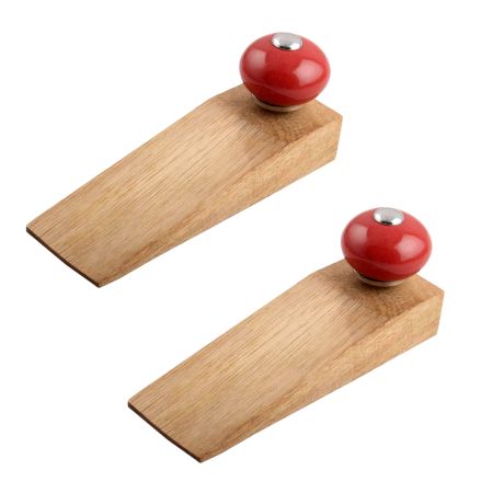 2 Pieces Red Round Ceramic Wooden Door Stopper